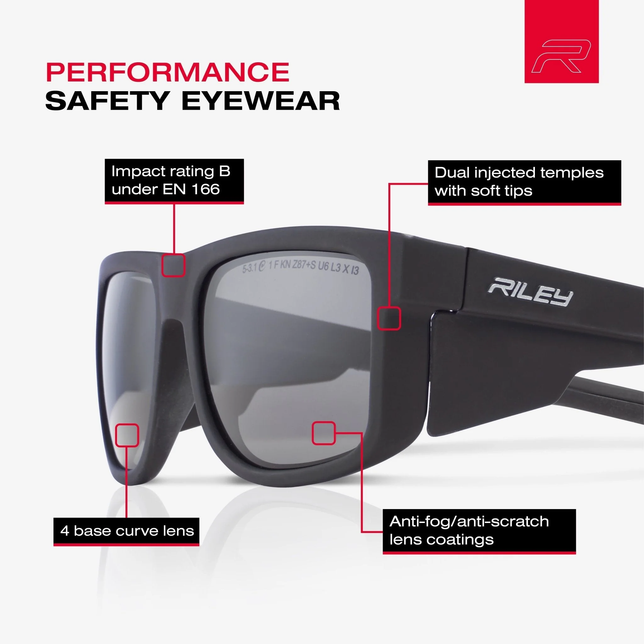 RILEY Navigator Anti-Scratch Safety Sunglasses with Grey Lens - Image 4