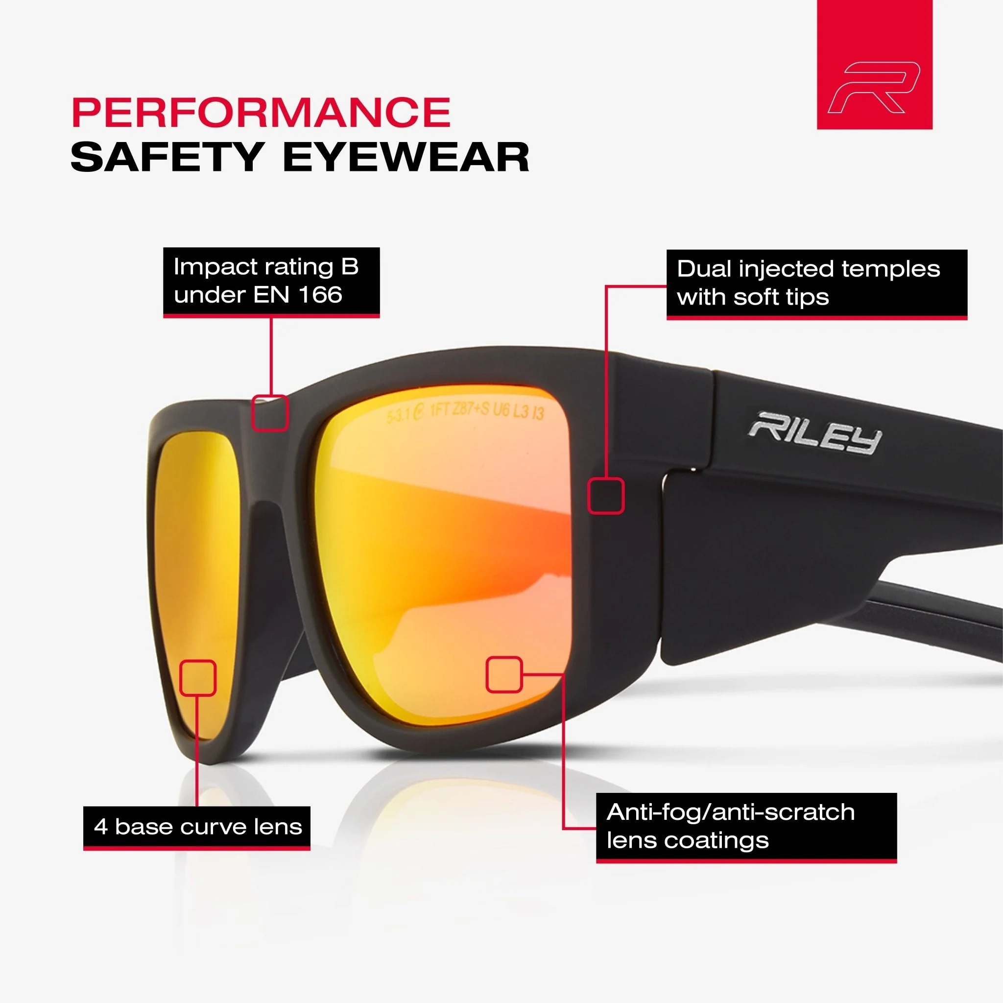 Riley Navigator – Red Mirror Revo Safety Sunglasses, Anti-Scratch/Anti-Fog - Image 3