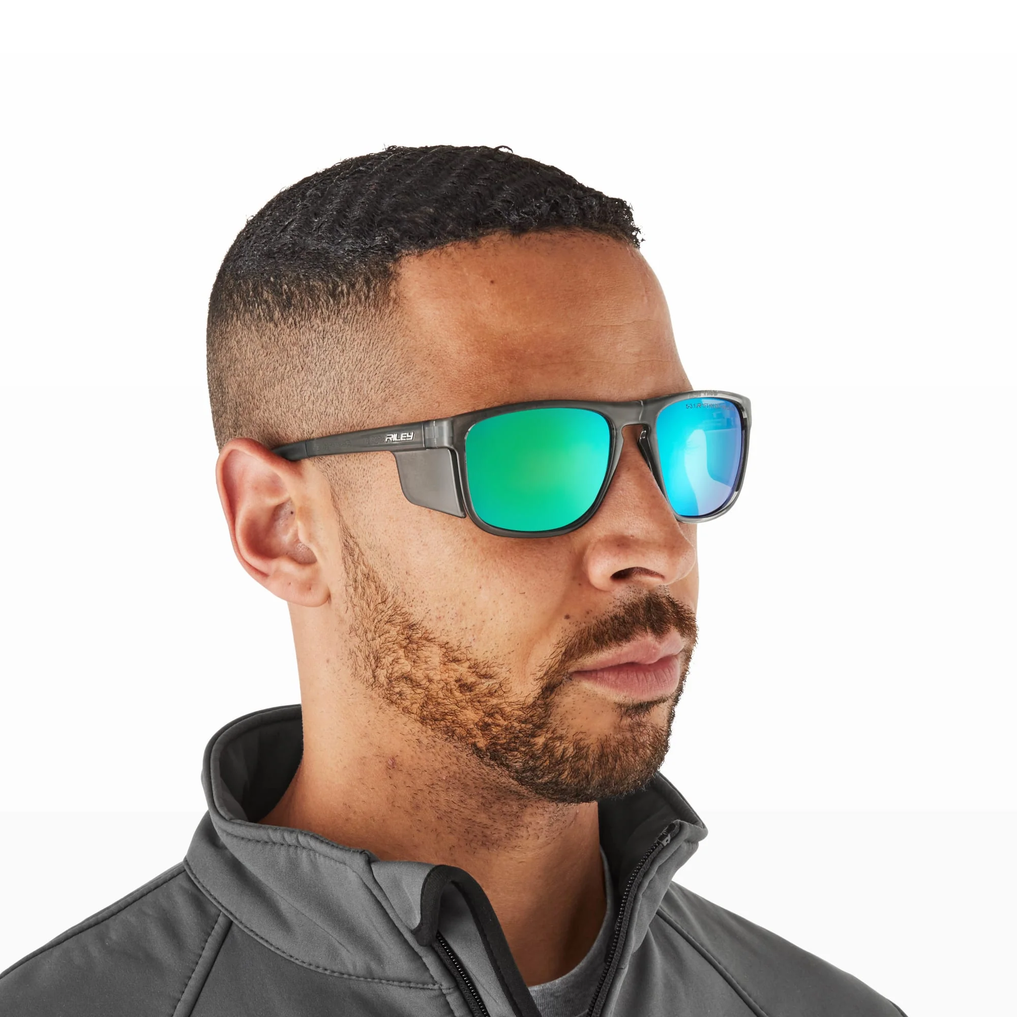 Riley Navigator X Safety Sunglasses – Green Mirror Revo, Smoked Frame, Anti-Fog/Anti-Scratch - Image 8