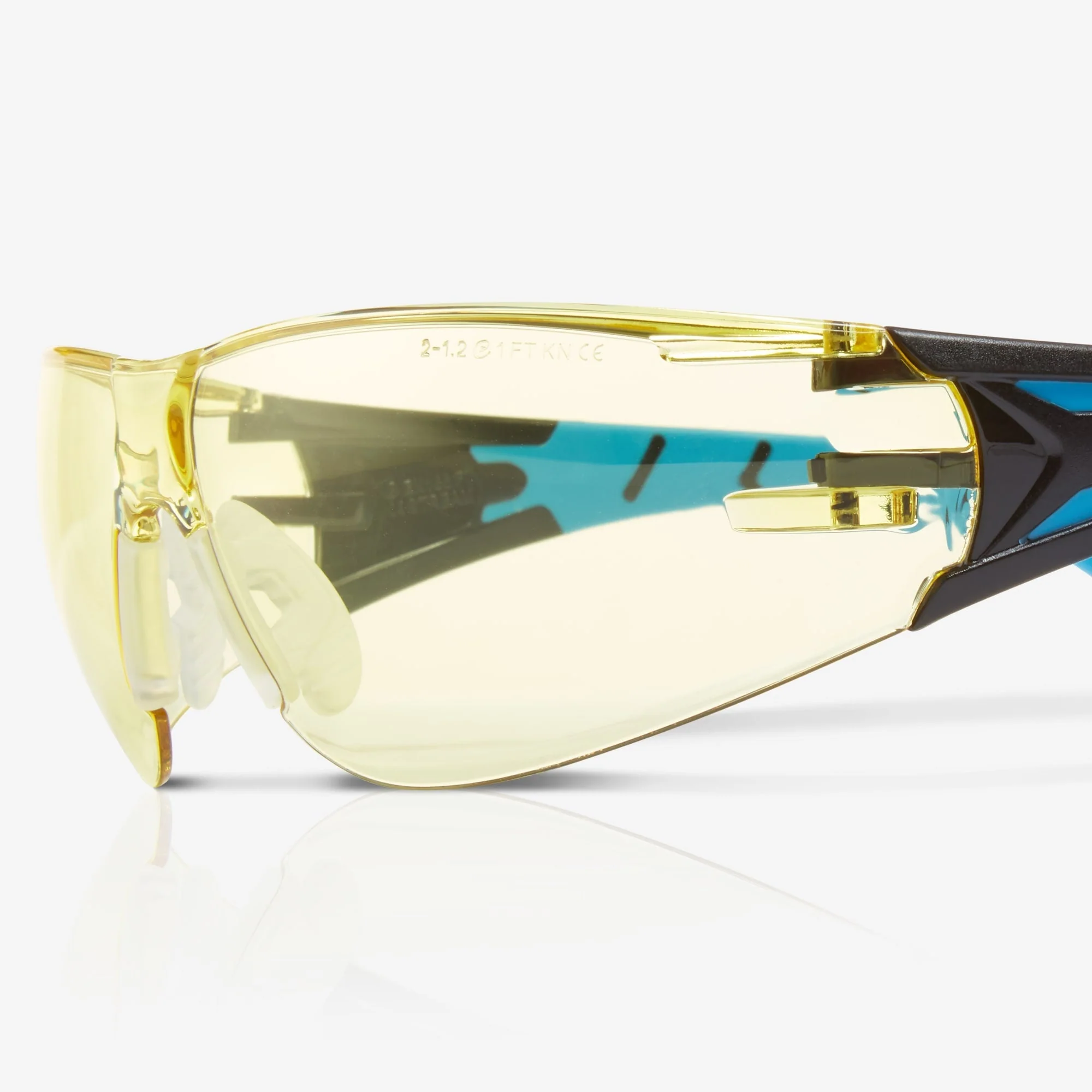 Riley Stream Blue Frameless Metal-Free Safety Glasses with Yellow Tint Lens - Image 3