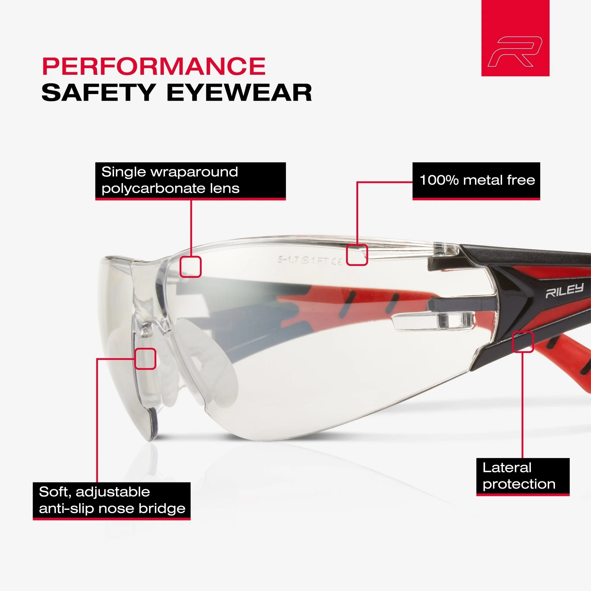 Riley Stream™ Red – Frameless, Metal-Free Safety Glasses (Indoor/Outdoor Lens) - Image 4