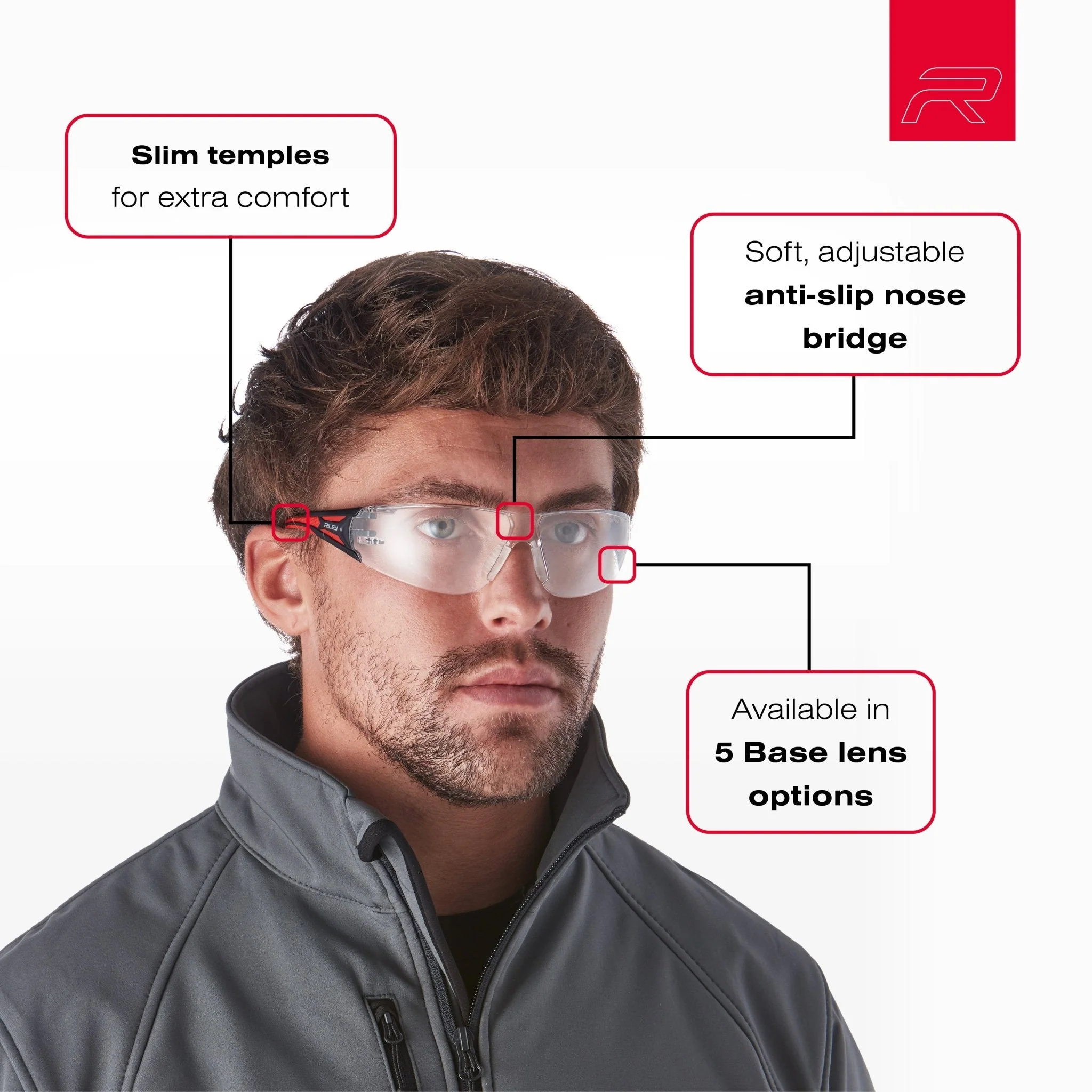 Riley Stream™ Red – Frameless, Metal-Free Safety Glasses (Indoor/Outdoor Lens) - Image 8