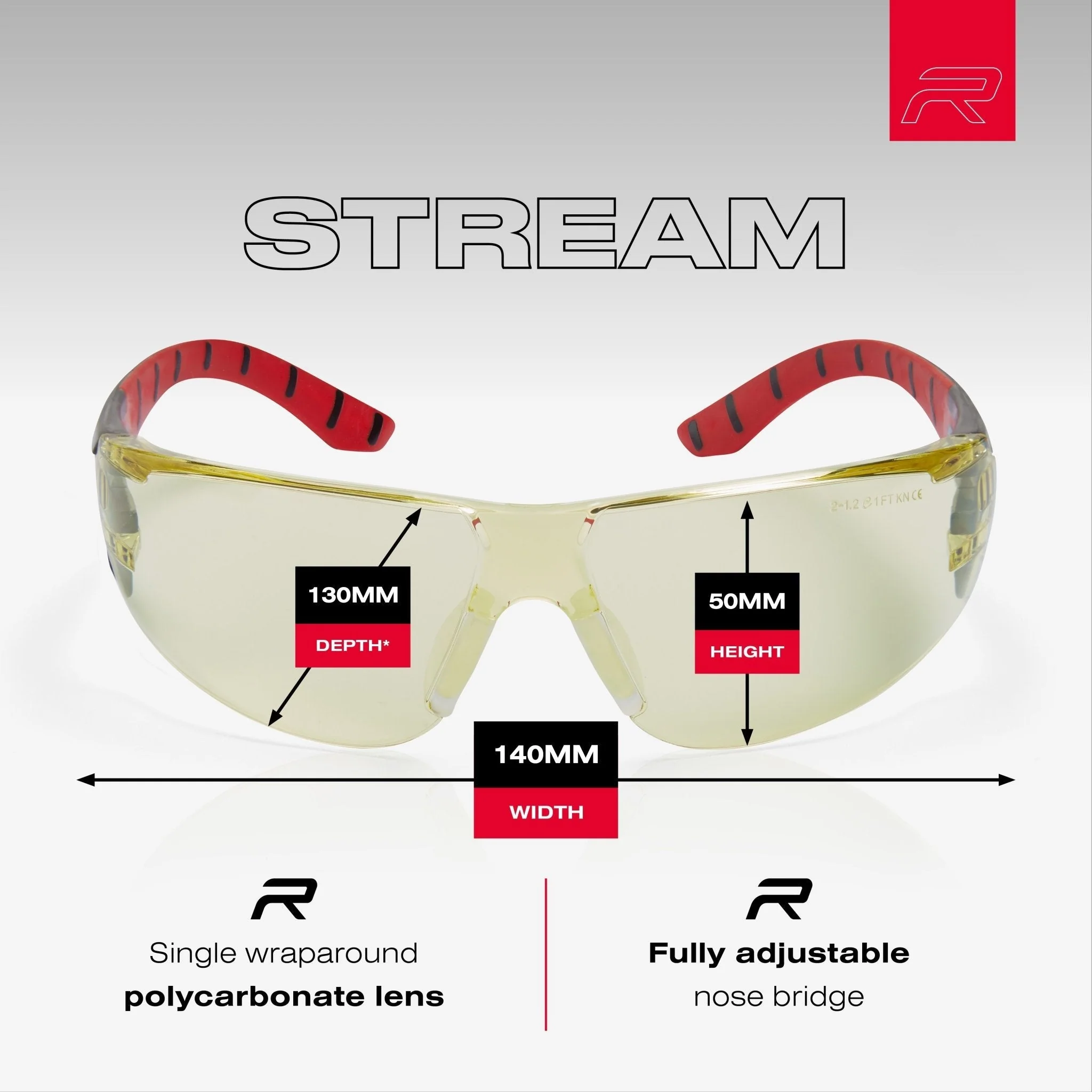 RILEY Stream Red Safety Glasses – Yellow Tint, Metal-Free - Image 4