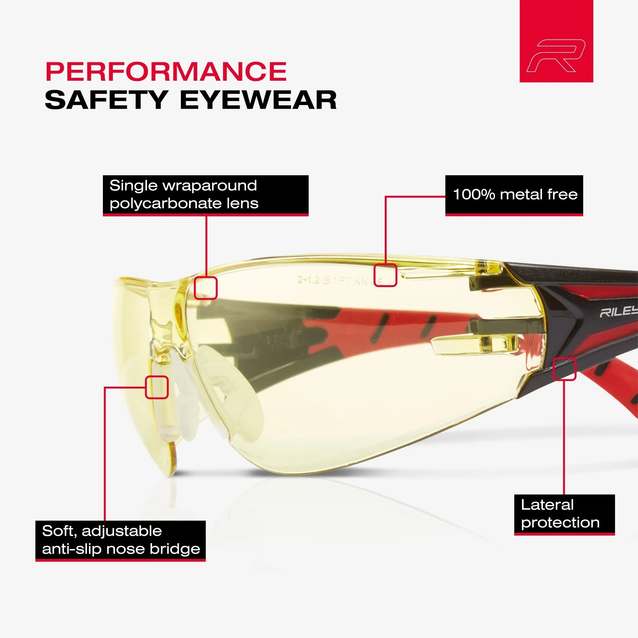 RILEY Stream Red Safety Glasses – Yellow Tint, Metal-Free - Image 5
