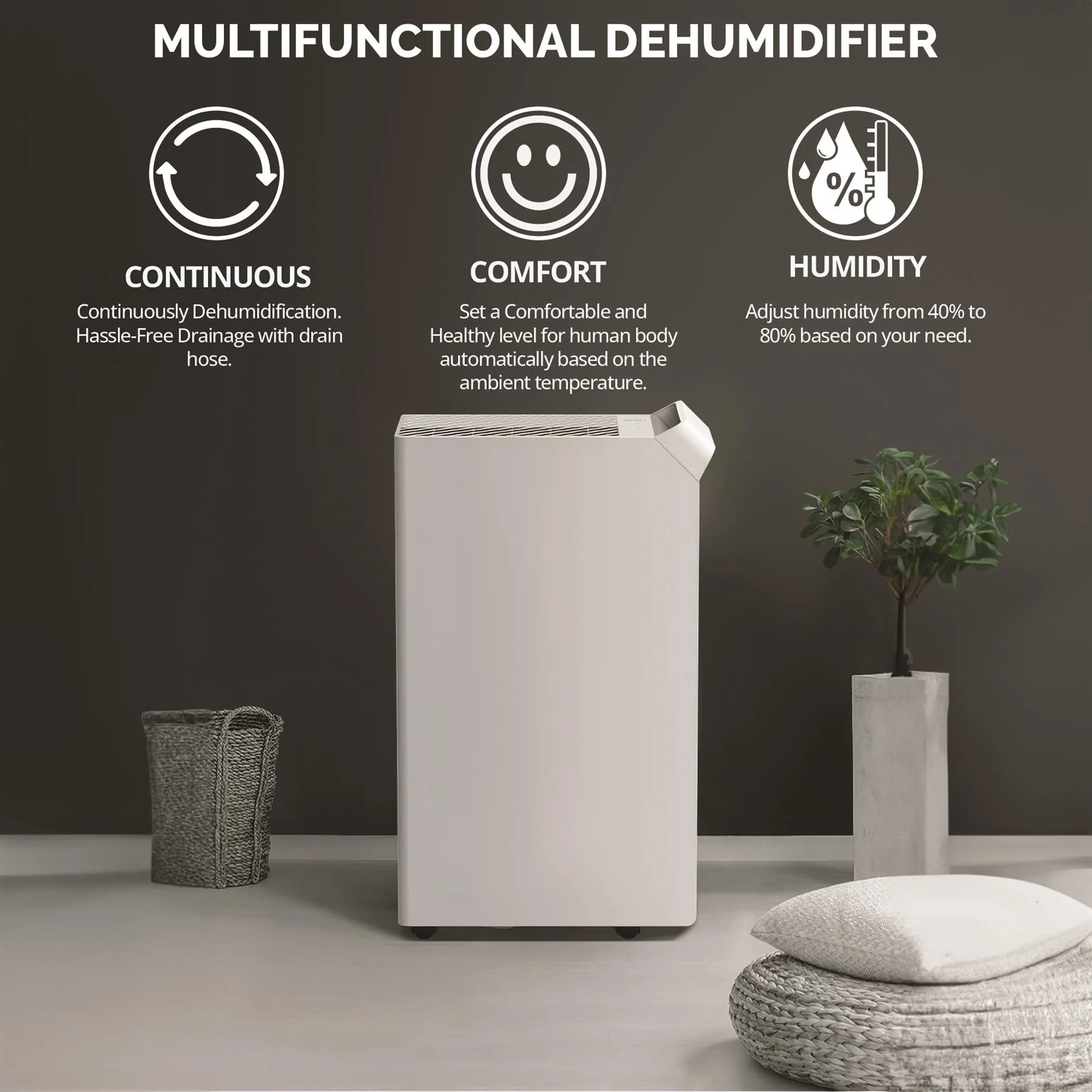 Senelux 25L/Day Dehumidifier Smart App Wi-Fi with 5.5L Water Tank, Continuous Drainage, Large Room, Sleep Mode, 24H Timer - Image 4