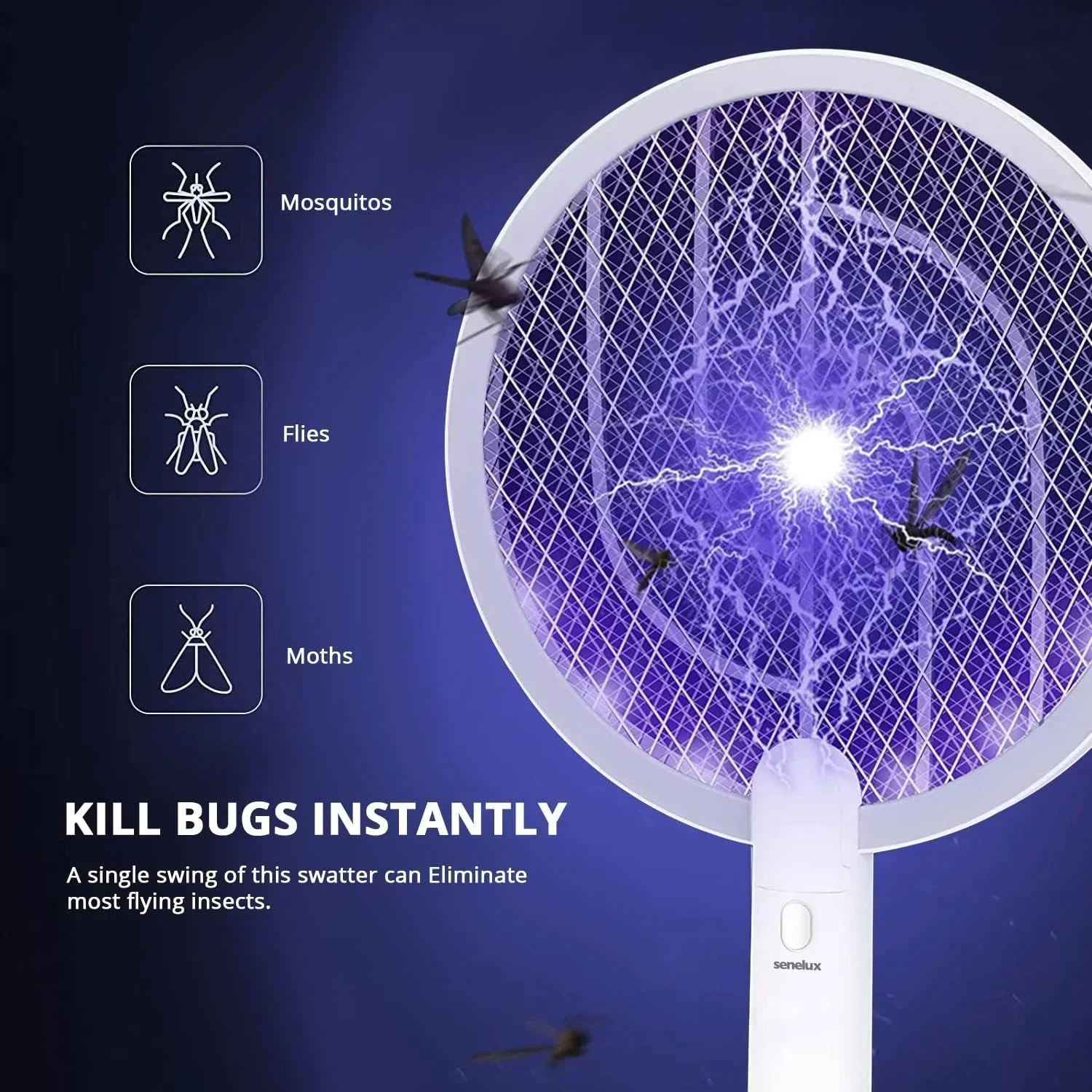 Senelux Electric Fly Swatter, Bug Zapper 2in-1 Racket Fly Killer USB Rechargeable Fly Zapper - Image 4