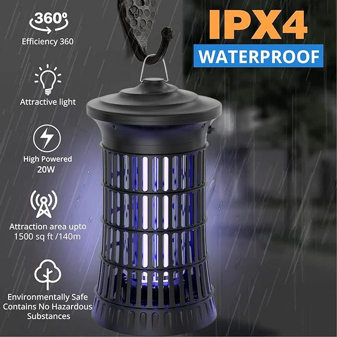 Senelux Mosquito Killer Lamp 4500V Fly Zapper 20W Insect Mosquito Trap with UV Light Bug Zapper 100m³ Coverage for Indoor Garden Outdoor - Image 5