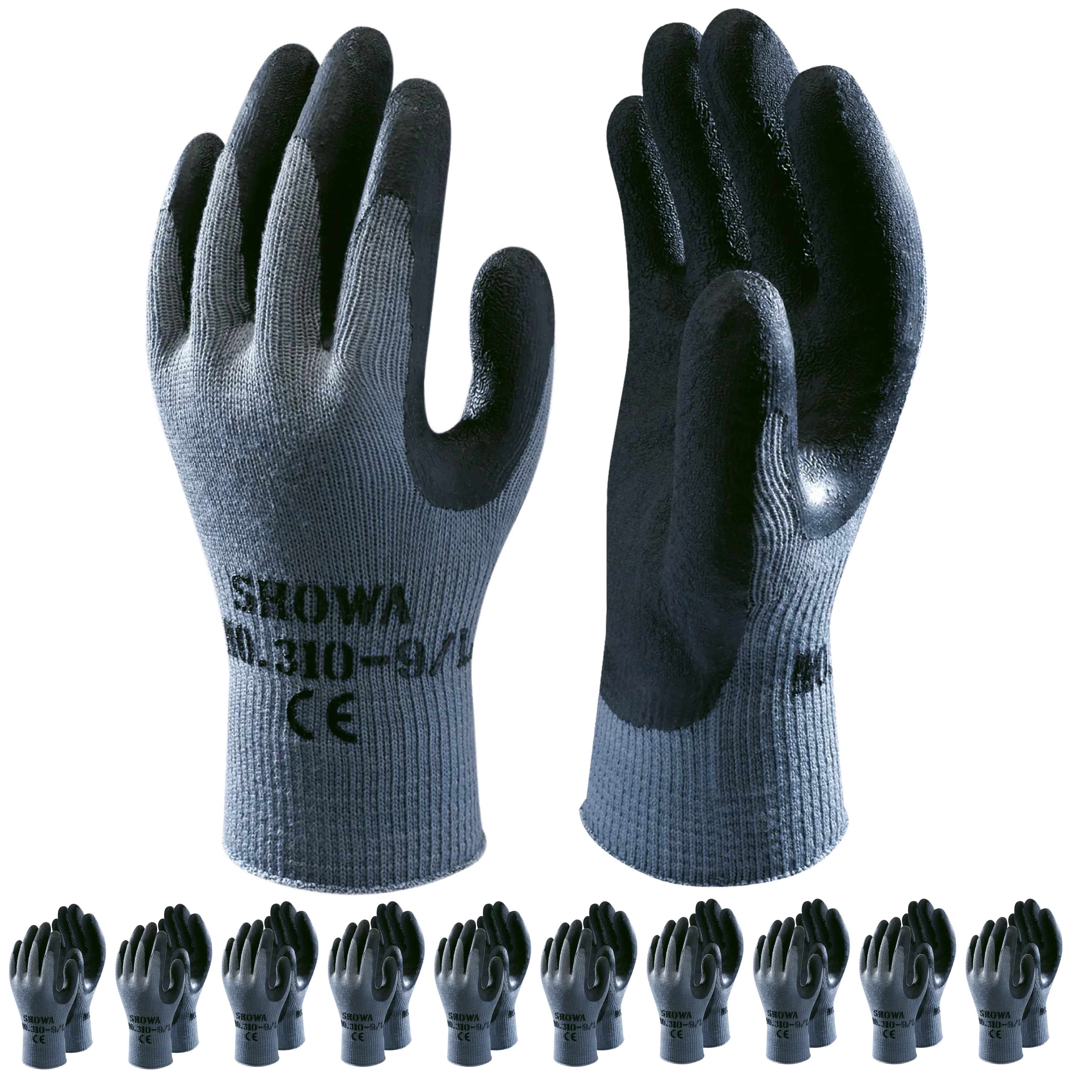 SHOWA 310 Builders Safety Work Gloves with Textured Grip in Black (PACK of 10 PAIRS)