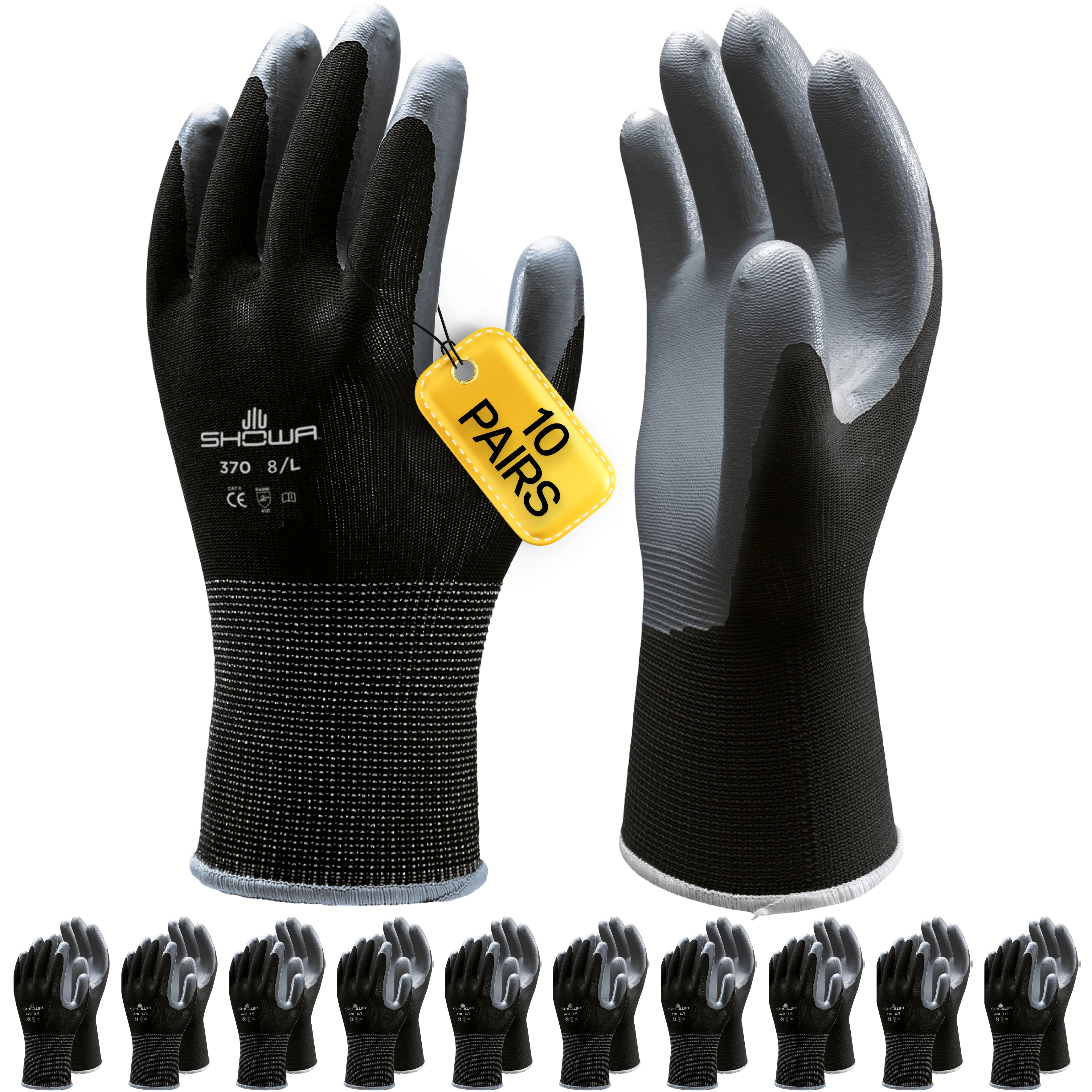 SHOWA 370 Black Lightweight Assembly Grip Safety Gloves (PACK of 10 PAIRS)