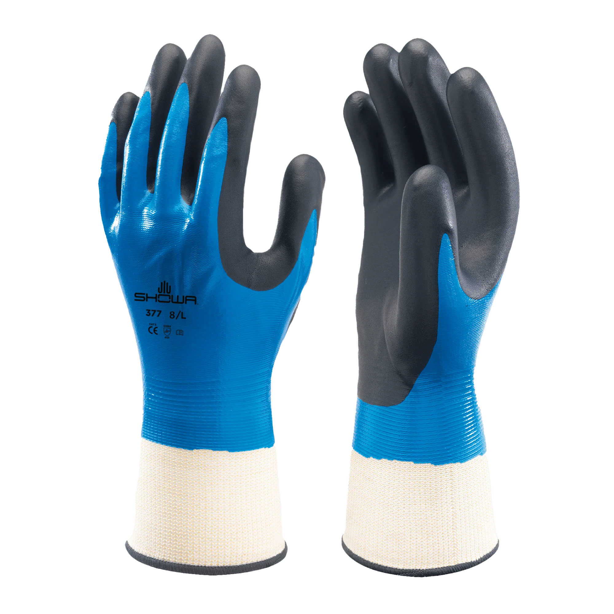 SHOWA 377 Waterproof Impermeable Fully Coated Work Gloves with Nitrile Grip (PACK of 10 PAIRS) - Image 3