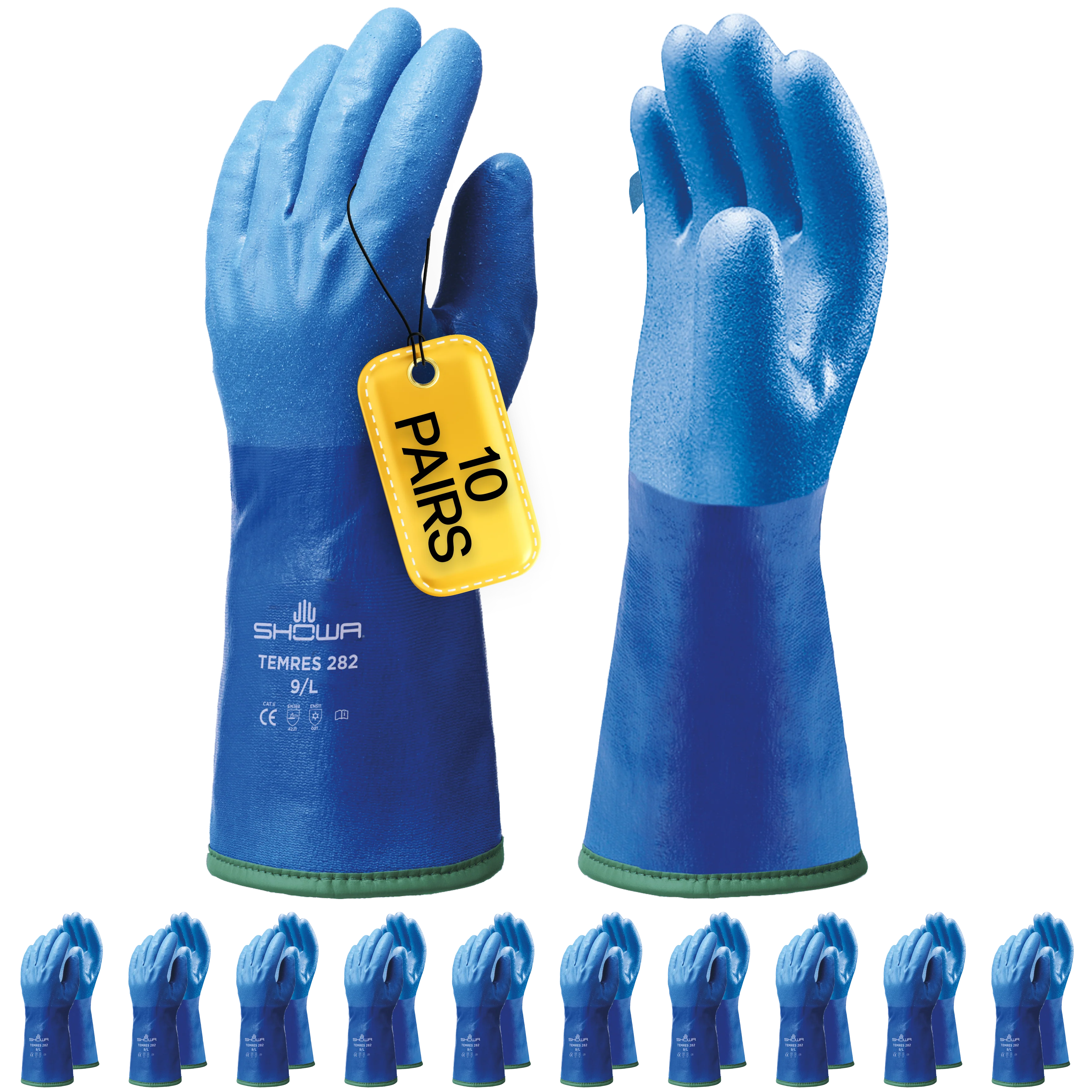 SHOWA Temres 282 Waterproof Thermal Gauntlet Work Gloves (PACK of 10 PAIRS)