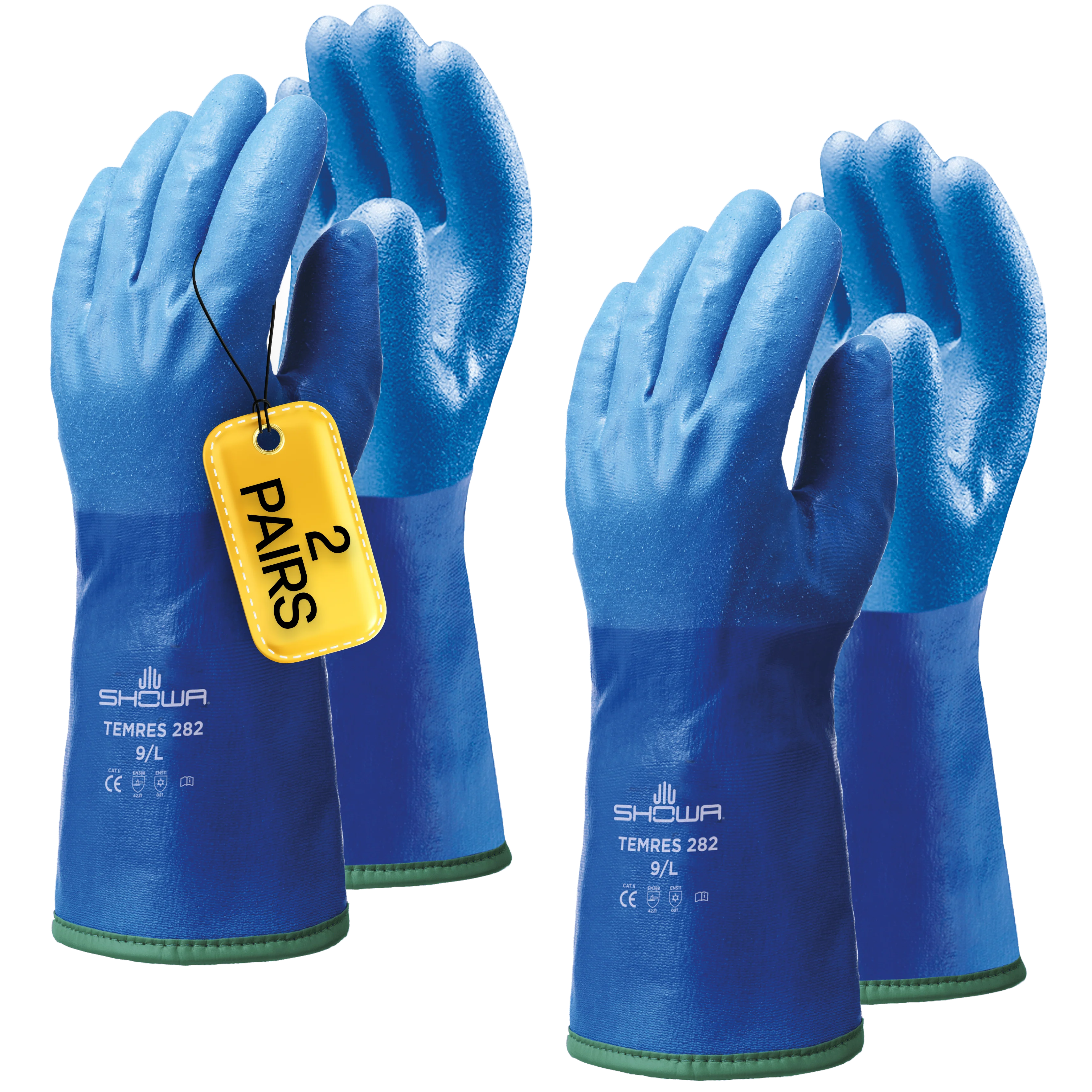 SHOWA Temres 282 - Waterproof Thermal Gauntlet Gloves – Pack of 2 Pairs