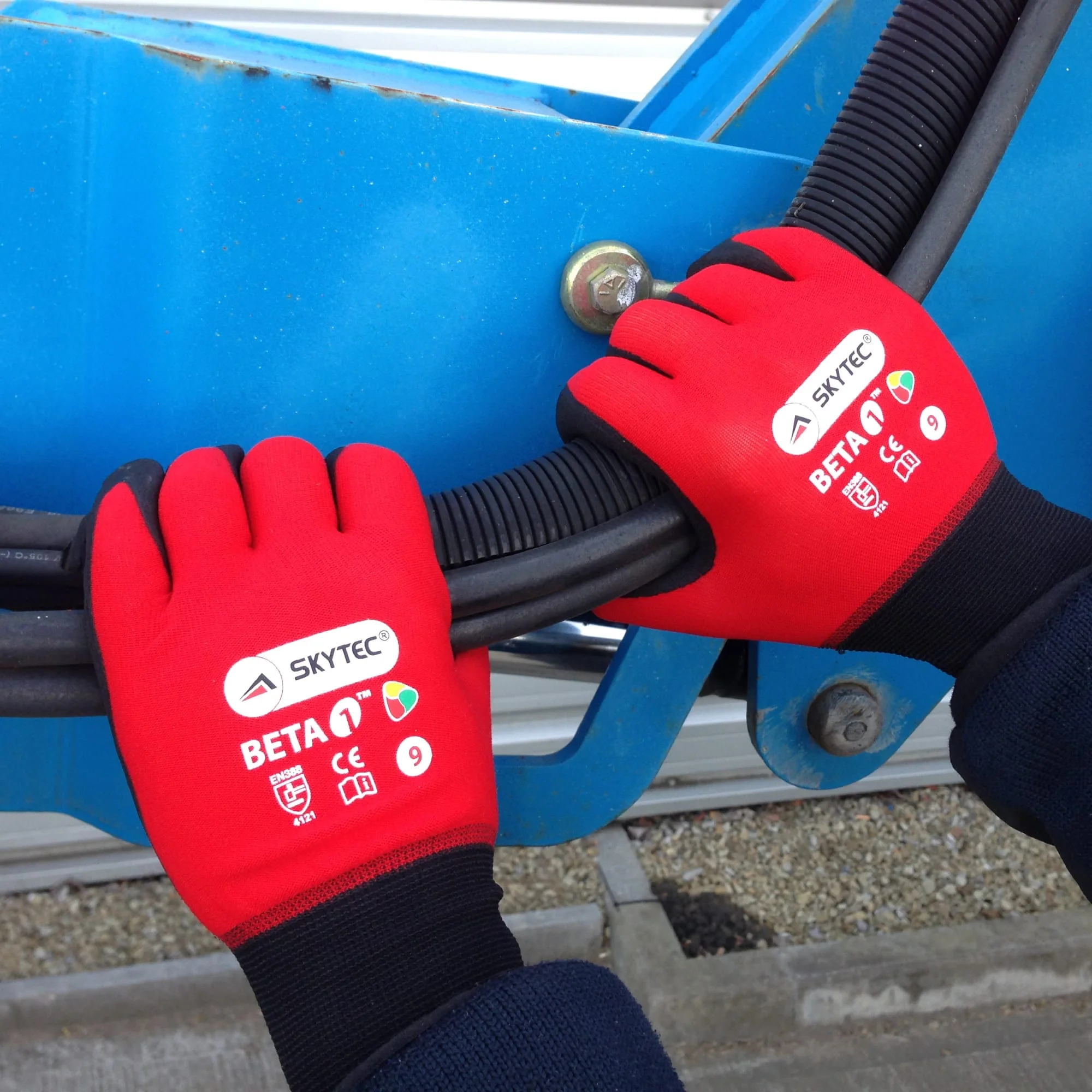 SKYTEC Beta 1 Tricolore Flexible Lightweight Low Cut Protection Red Safety Work Gloves with Grip Palm (PACK of 10 PAIRS) - Image 6