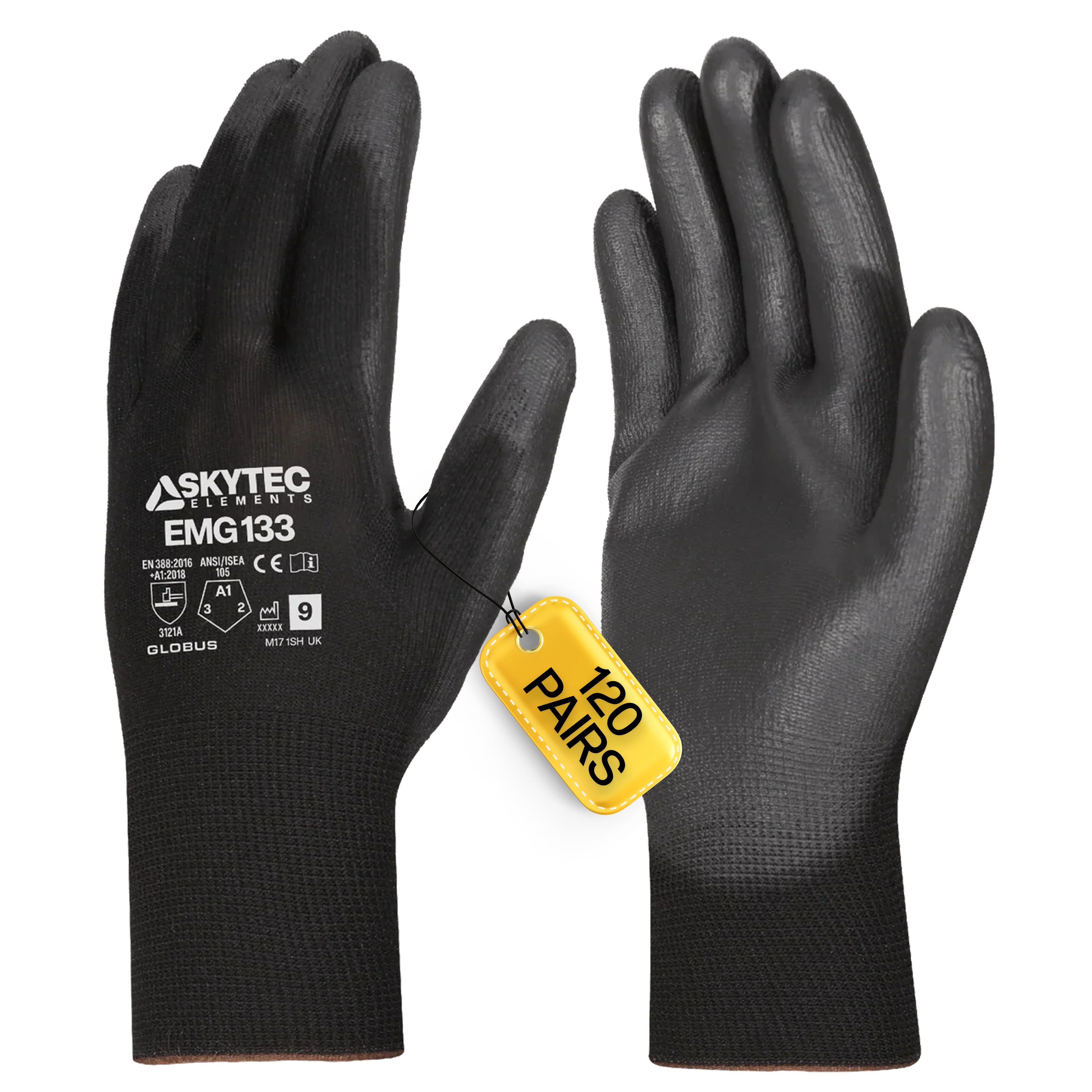SKYTEC ELEMENTS EMG133 Black Multi Purpose PU Palm Coated Work Gloves (PACK of 120 PAIRS)