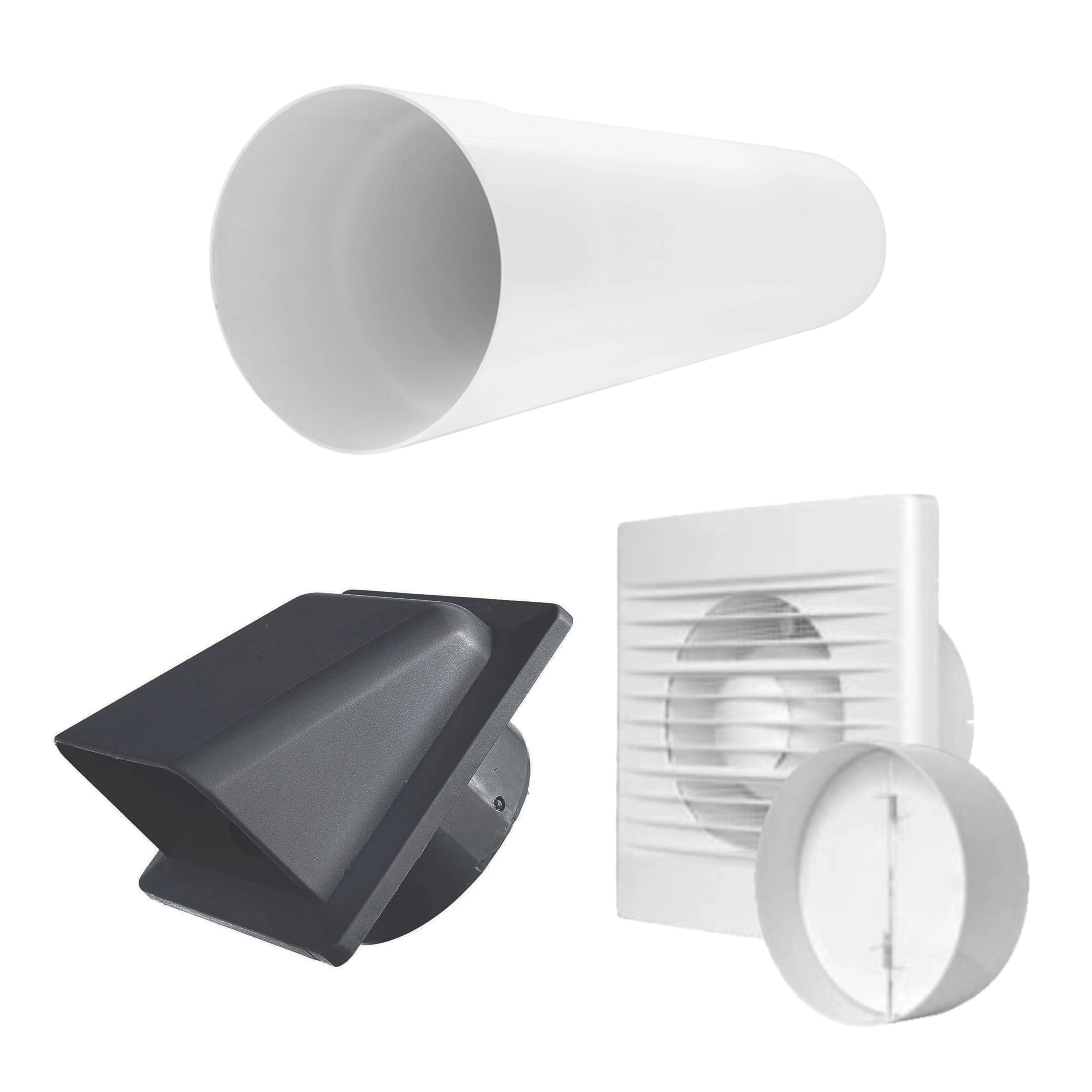 Through Wall Ventilation Kit - STYL Fan with Timer and Graphite External Vent - Image 2