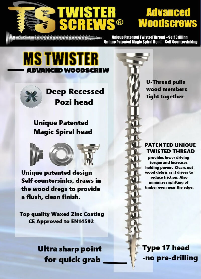 TwisterScrews MS Twister – Advanced Multipurpose Woodscrew (Magic Spiral Head) - Image 3
