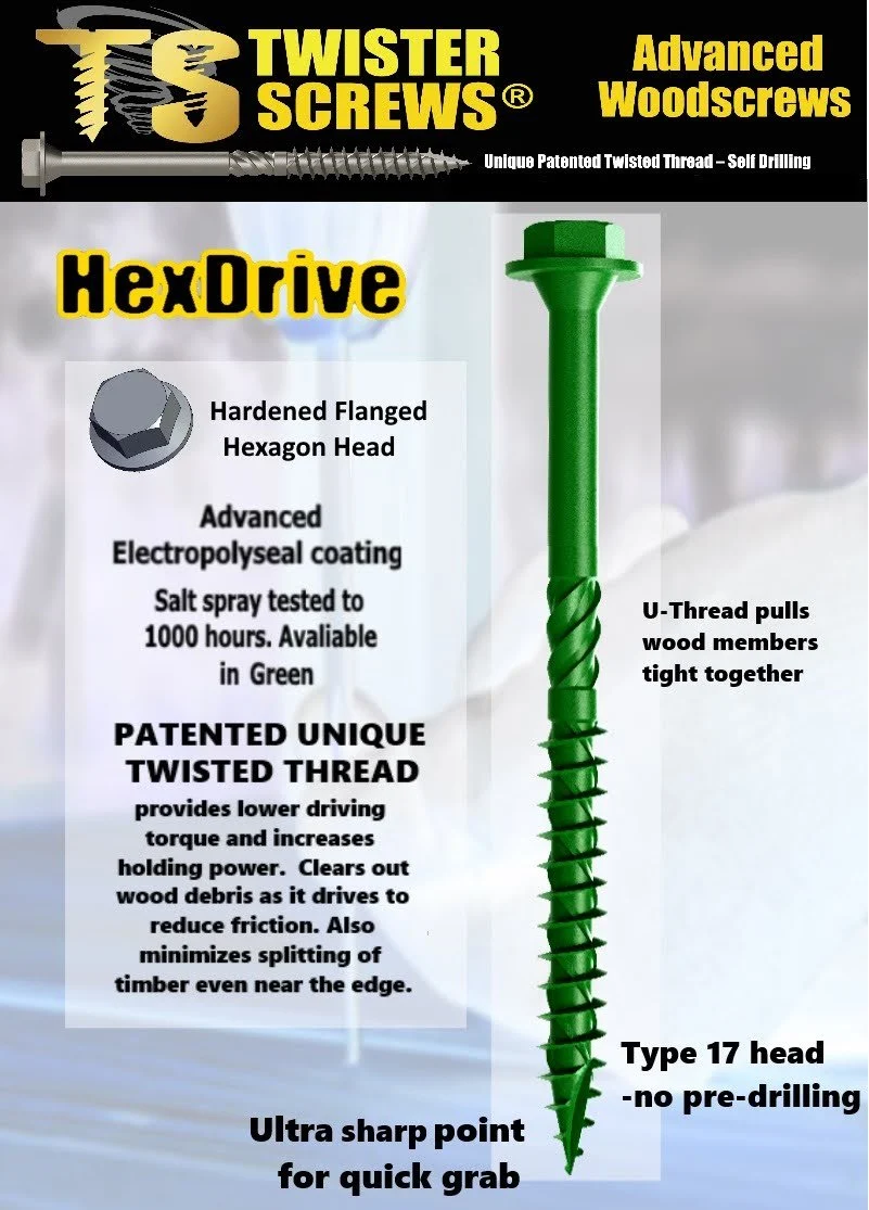 Twisterscrews HexDrive – Pro-Grade Hex Head Wood Screws - Ourdoor/External Corosion Resistant - Image 3