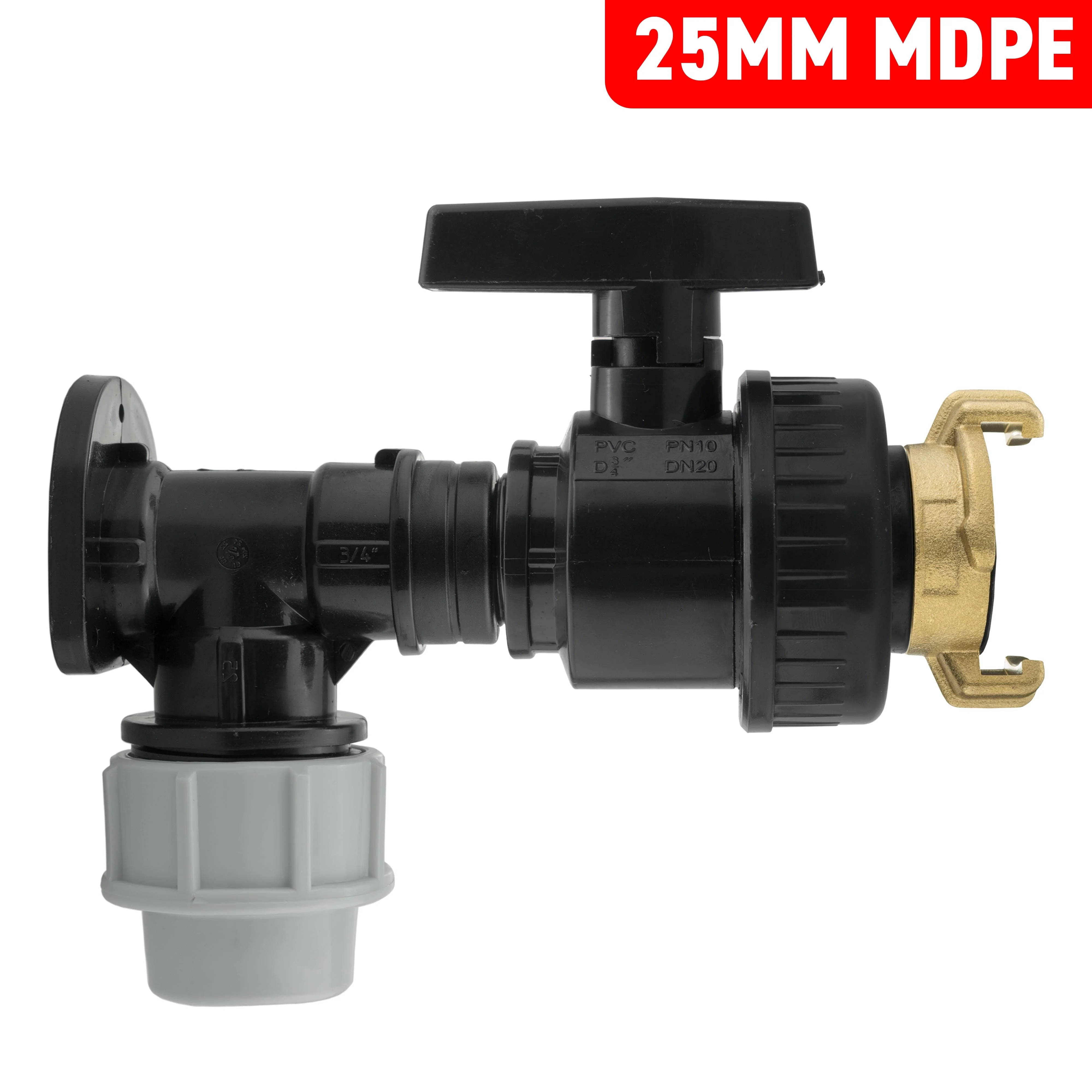 Wall Flange Kit 25mm MDPE + Large Plastic Valve + Geka - Image 2