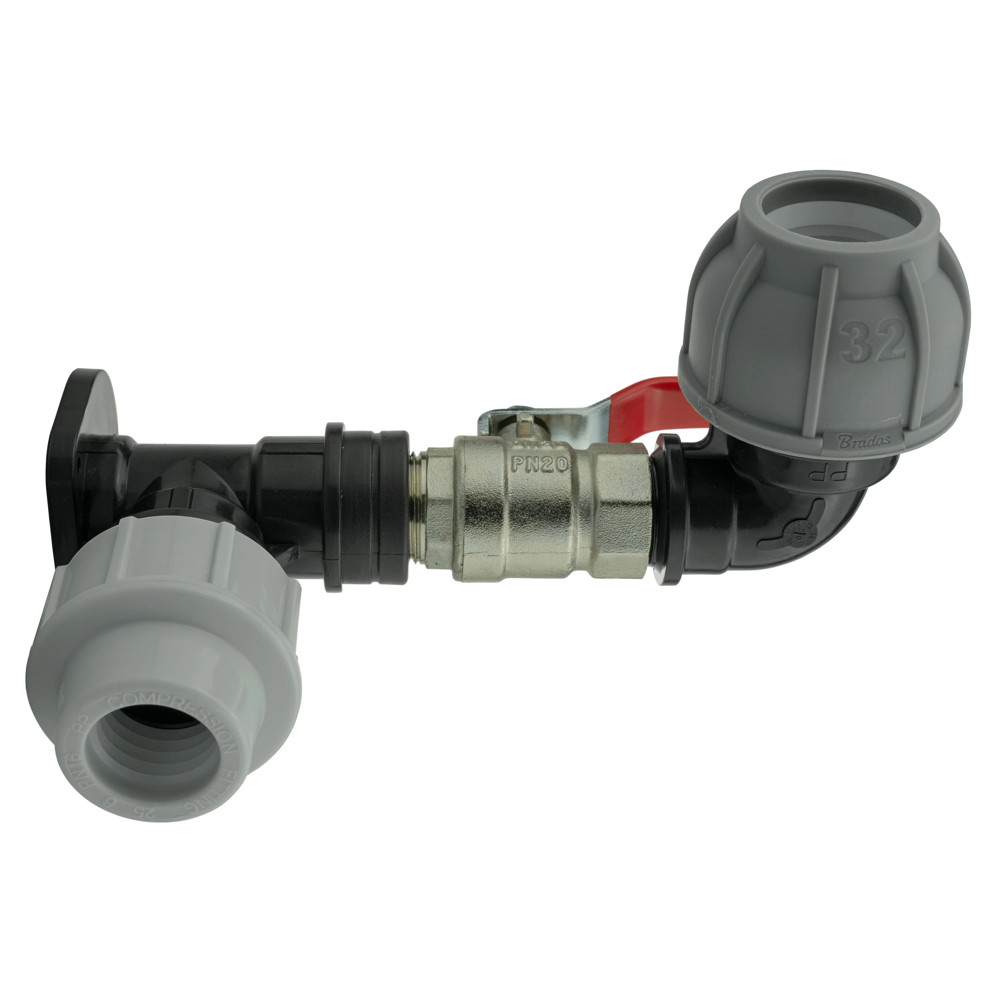 Wall Flange Kit 25mm MDPE + Lever Valve + 32mm MDPE Elbow - Image 5
