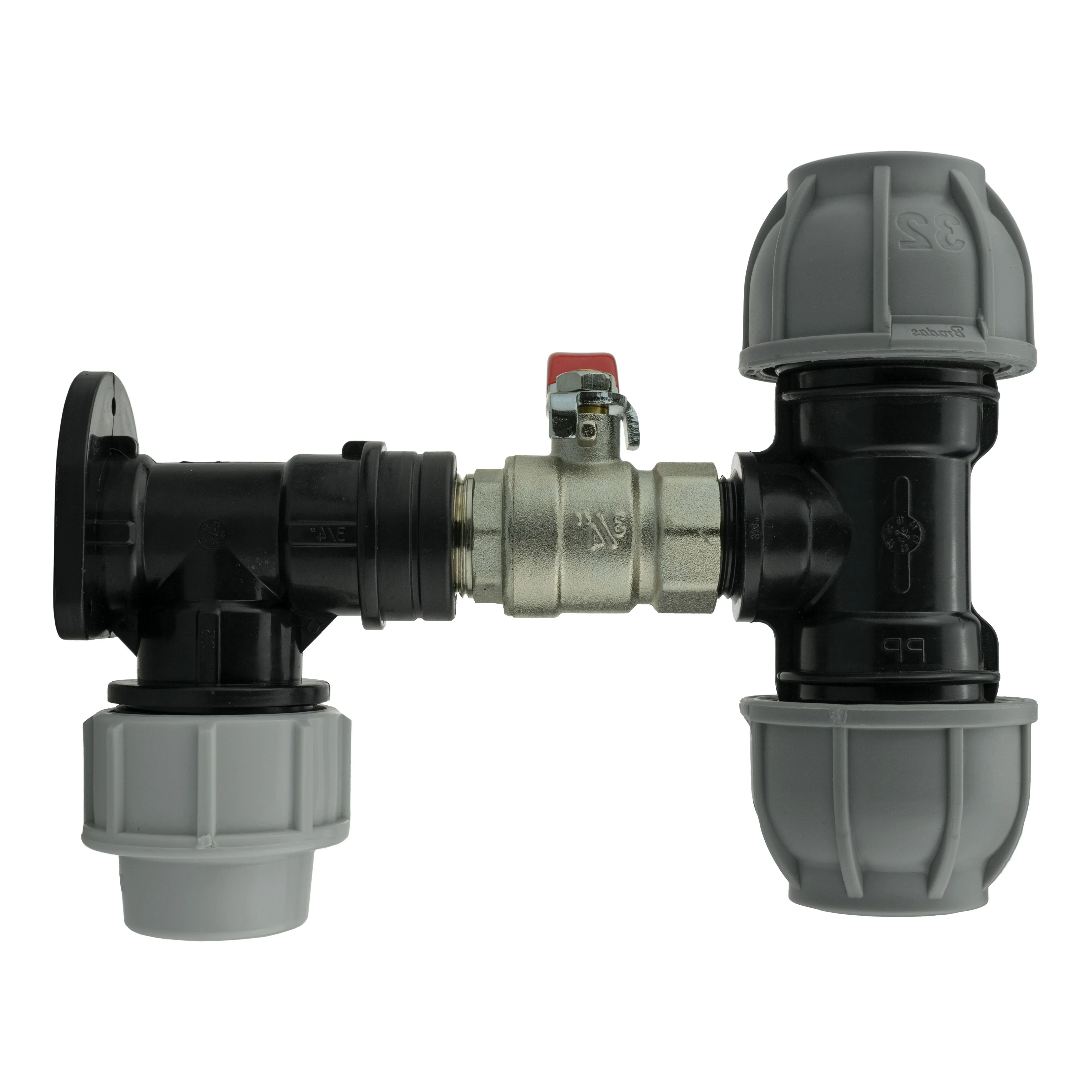 Wall Flange Kit 32mm MDPE + Lever Valve + 32mm MDPE Tee - Image 3